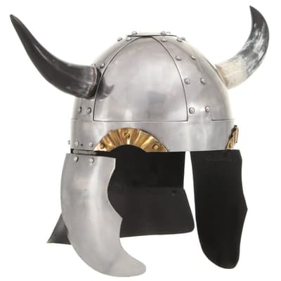 Fantasibaserad vikingahjälm för LARP silver stål