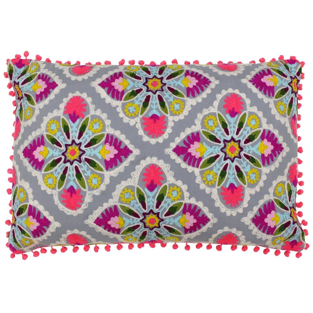 Riva Home Rosa Tile Geometric Embroidery Rectangular Feather Filled Cushion