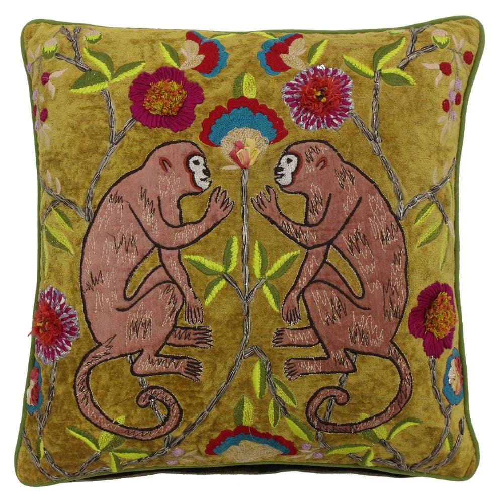 Riva Home Bali Embroidered Monkeys Feather Filled Cushion
