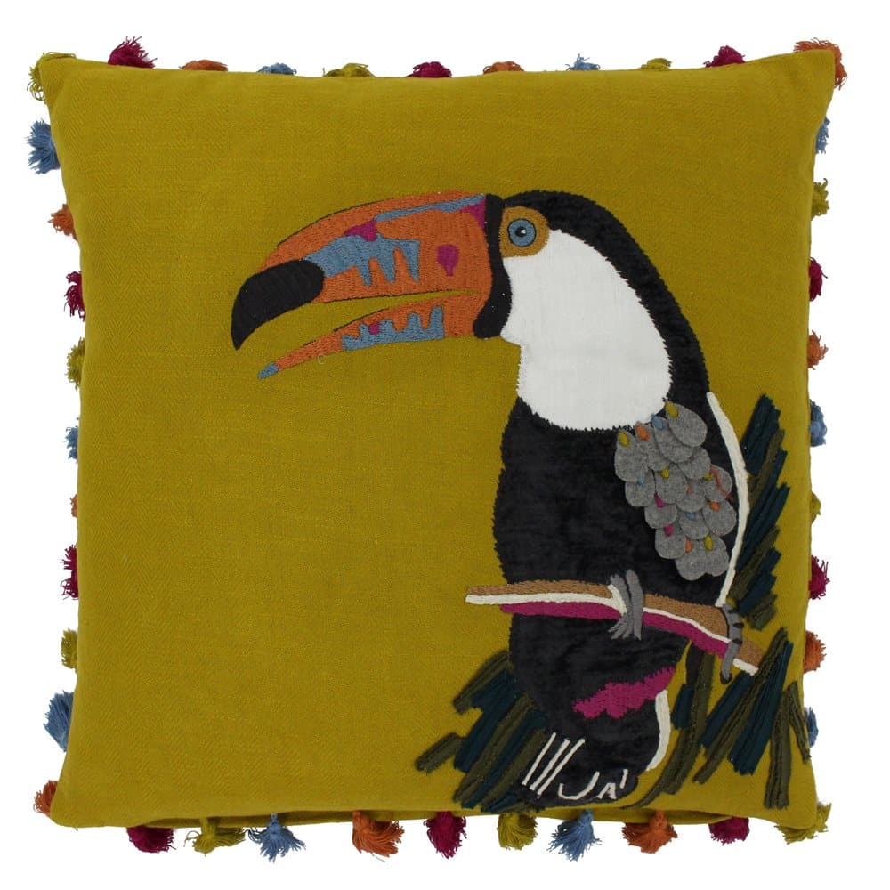 Riva Home Toucan Embroidery Feather Filled Cushion