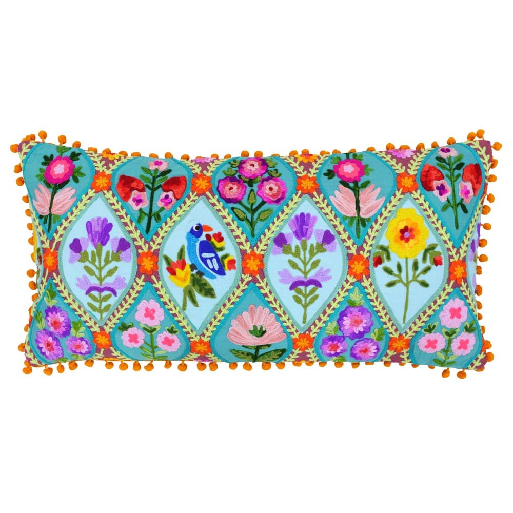 Riva Home Marino Pom Pom Edged Rectangular Feather Fill Cushion