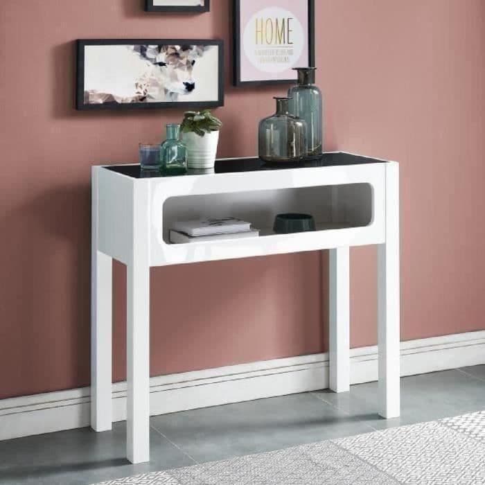 ANGEL-konsoli - nykyaikainen kiiltävä valkoinen lakattu + musta lasinen päällinen - L 95 cm