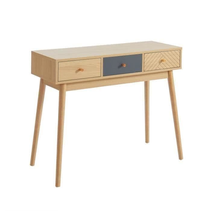 ETNIK-konsoli etnisillä painettuilla laatikoilla - massiivipuiset jalat - L 98 x D 35 x P 75 cm