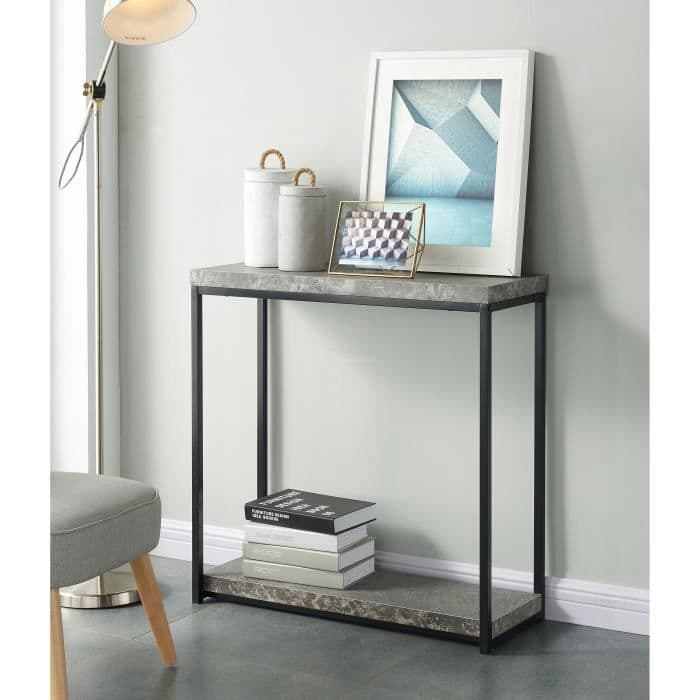 IMPAKT Industrial -tyylinen konsoli - Metallijalat - Musta lakka ja betonivaikutus - L 80 cm