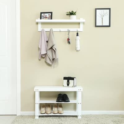 3-Tier Bamboo Shoe Bench, Shoe Rack Storage Organizer 70 x 28 x 45 cm, ideal for Hallway, Bathroom, Living Room and Corridor - White