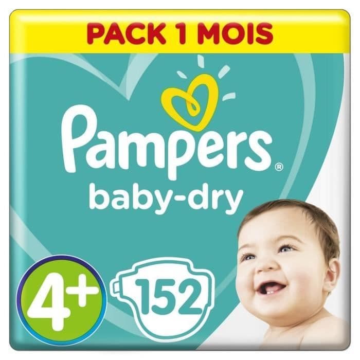 PAMPERS Baby Dry Size 4+ - 9 till 18kg - 152 blöjor - 1 månads förpackningsformat