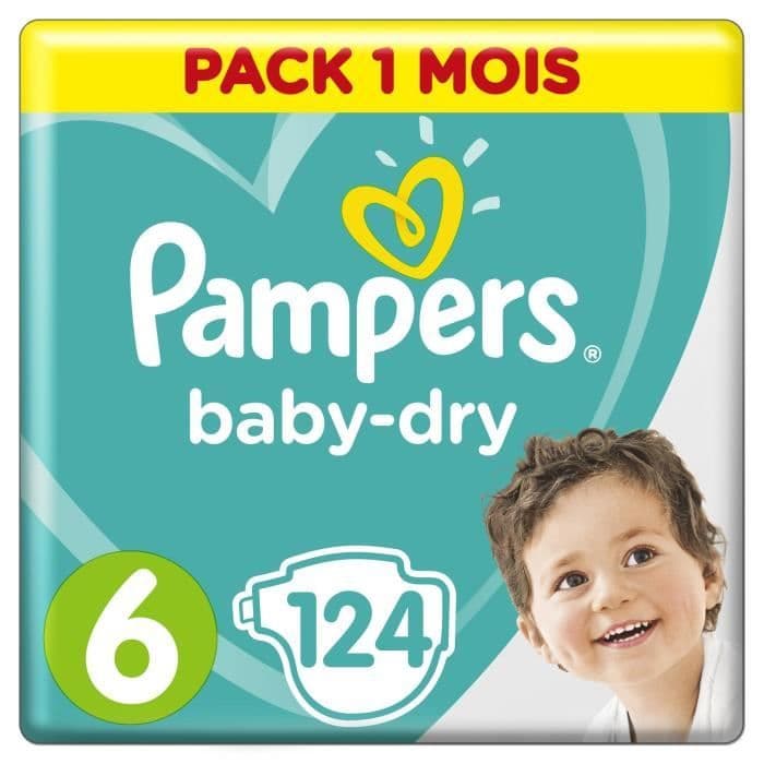 PAMPERS Baby Dry Size 6 - från 15 kg - 124 blöjor - 1 månads förpackningsformat