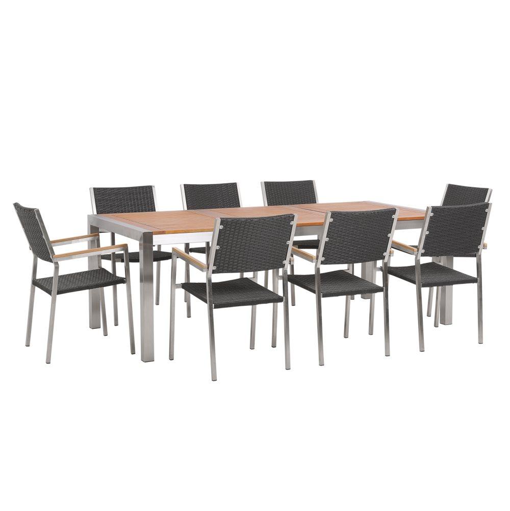 Havemøbelsæt Eucalyptustræ 220 cm Rattan/Sort GROSSETO