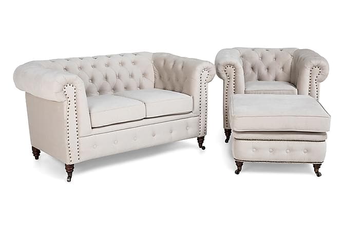 CHESTERFIELD LUX Soffgrupp 2-sits+Fåtölj+Fotpall Sammet