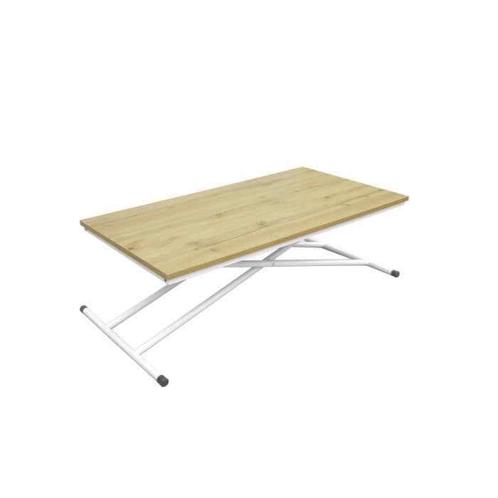 SAMANTHA Pöytä ylös ja alas - Valkoiset metallijalat ja luonnon tammi sisustus - L 110 x D 60 x P 39-75 cm