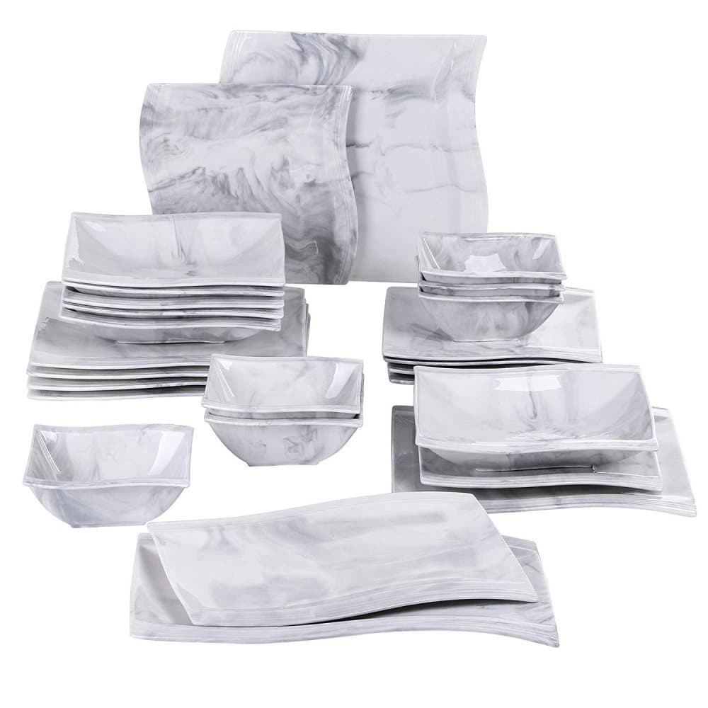 MALACASA Flora serien, tallriks set 26-delar marmor