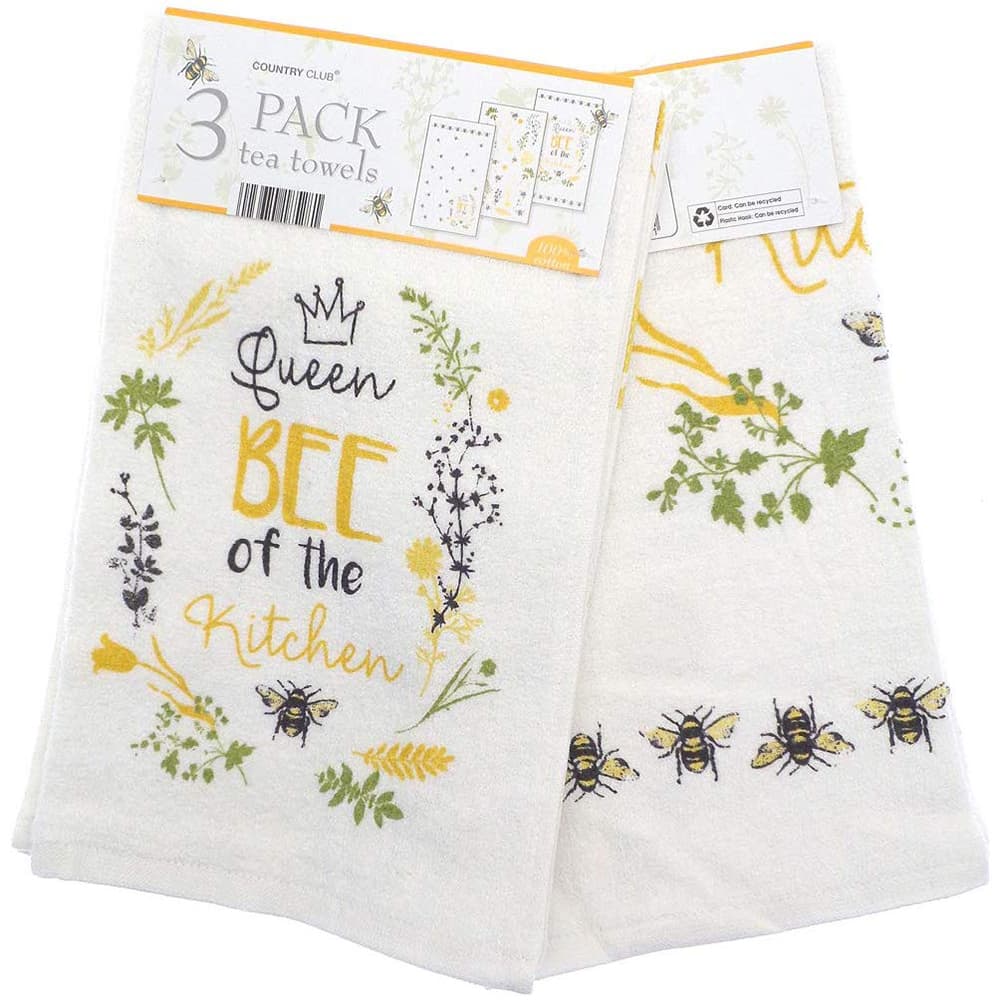 Country Club Queen Bee Tea Towels (Pack Of 3)