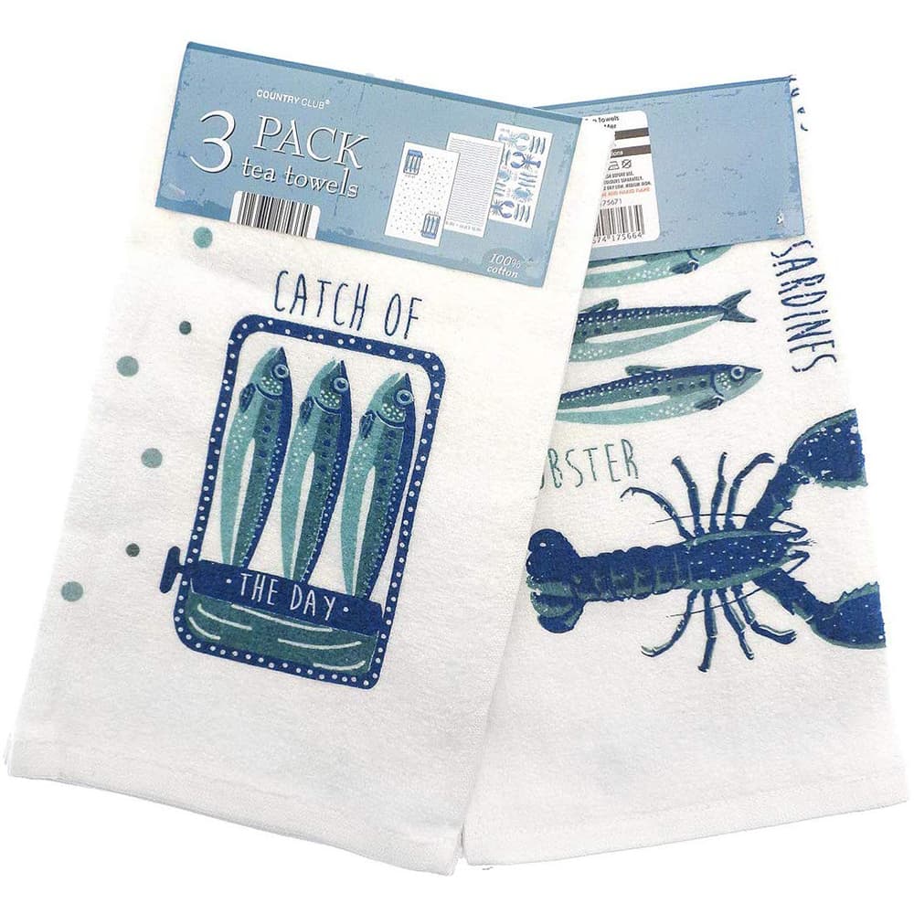 Country Club Fruits de Mer Design Tea Towels (3 in pack)