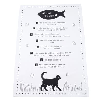 Woofs & Whiskers Cat Rules Tea Towel
