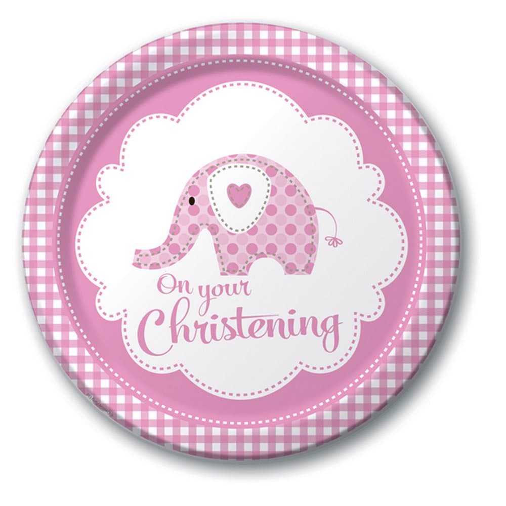 Creative Party Baby Girls Elephant Christening Plates (Pack Of 8)