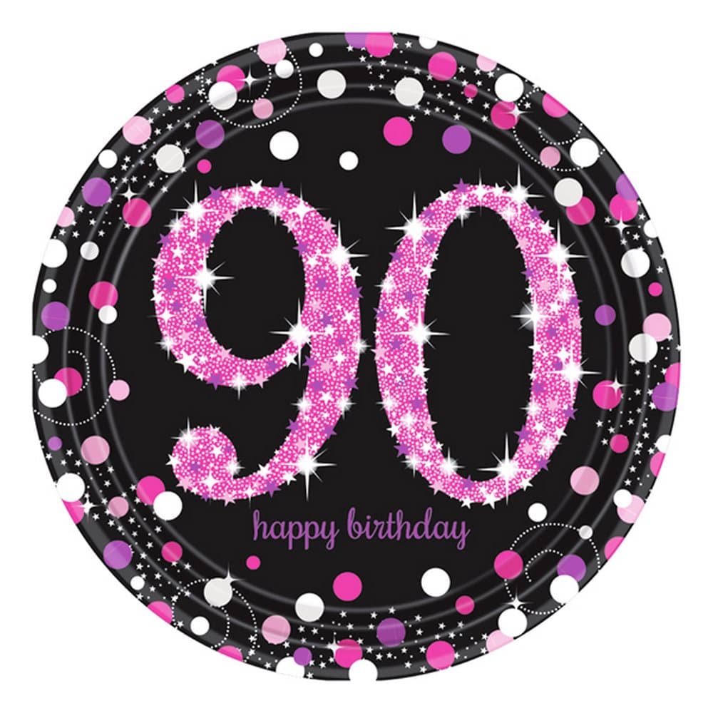 Amscan Prism Pink 90th Celebration Plates (Pack Of 8)