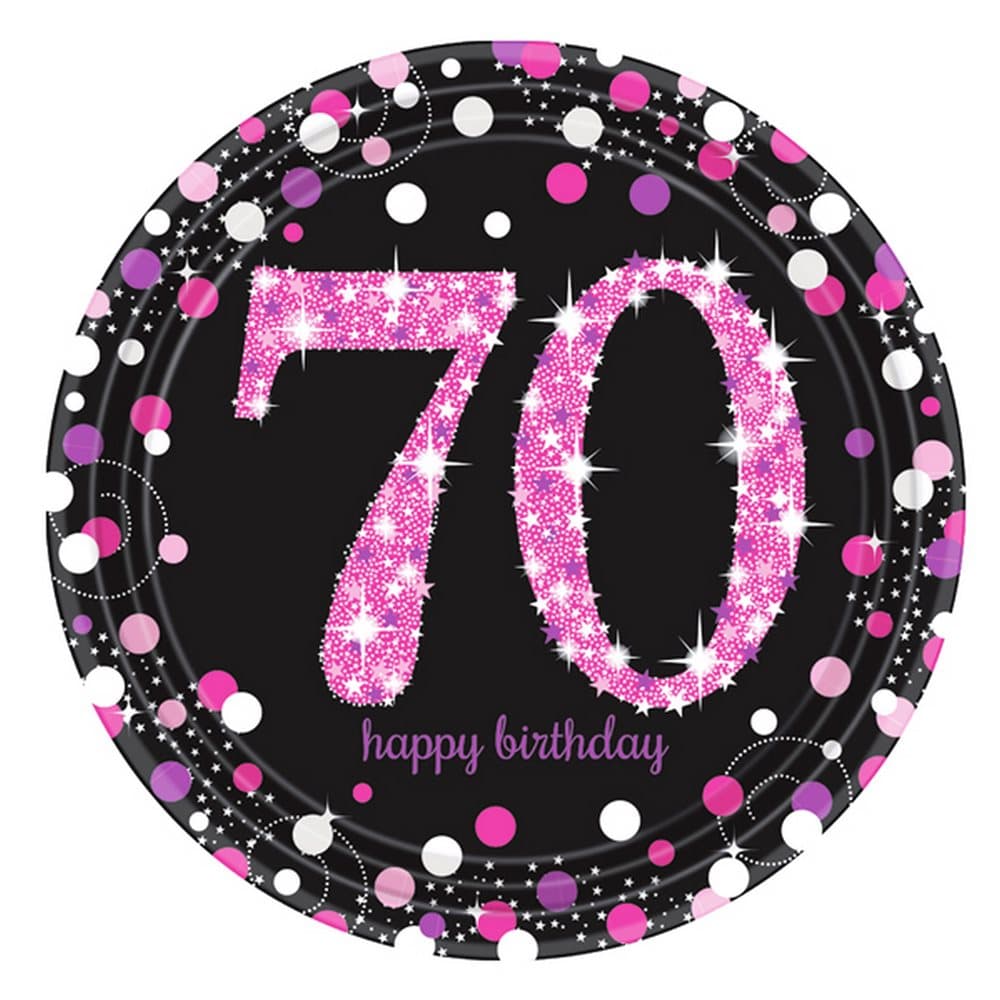 Amscan Prism Pink 70th Birthday Celebration Plates (Pack Of 8)