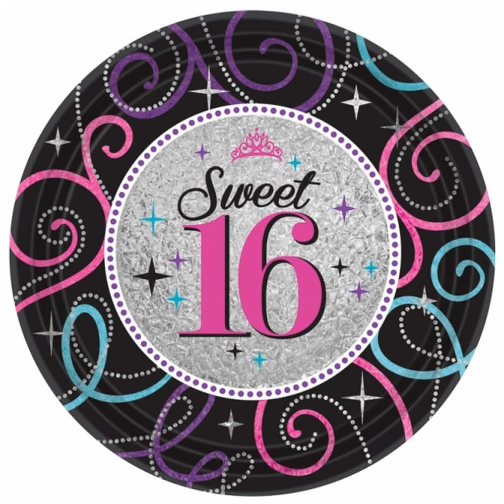 Amscan 9 Inch Sweet 16 Birthday Celebration Party Plates (Pack Of 8)