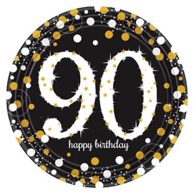 Amscan Sparkling Gold Celebration 90th Birthday Party Plates (Pack Of 8)