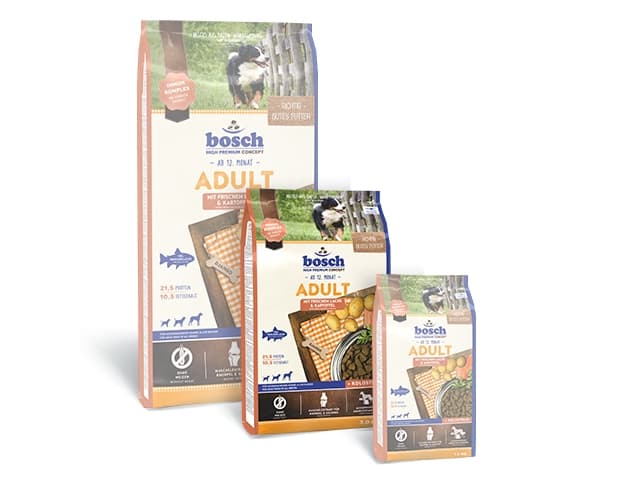 Bosch 5222003, Voksen, Kartoffel, Salmon, 3 kg, Hud og pels, vitamin A, Vitamin B1, Vitamin B12, vitamin B2, Vitamin B3, vitamin B6, Vitamin B9 (foli