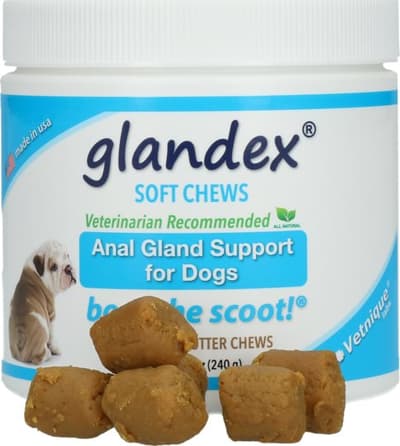 Glandex Soft Chew 240 g - Nämä maapähkinävoimamaiset pehmeät välipalat edistävät ruuansulatusta ja tukevat peräaukkojen luonnollista tyhjentymistä.