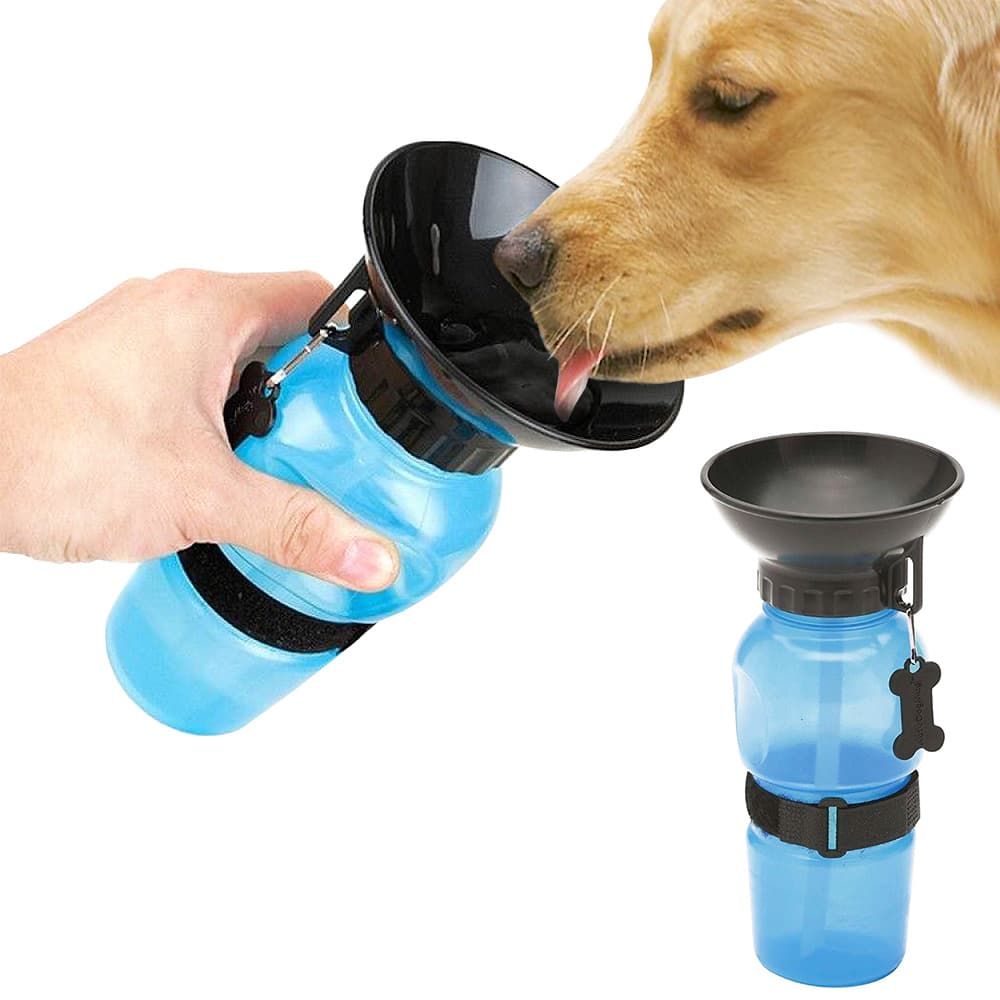 Vattenflaska för Hund / Hundflaska med Skål / Tratt (Blå)