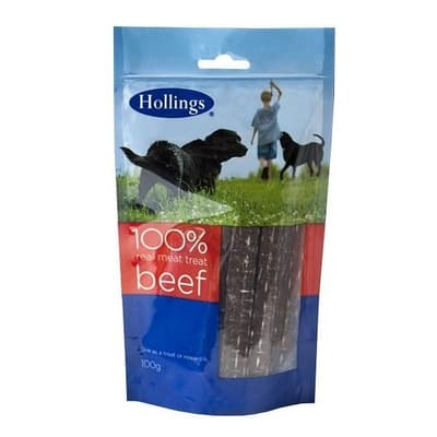 Hollings Kött behandla nötkött hund behandlar (12 x 100 g)