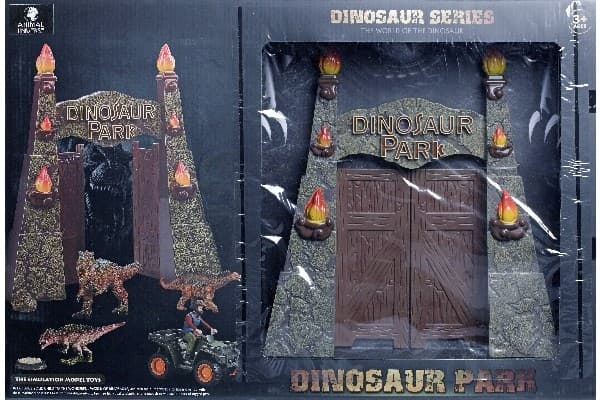 Dinosaur Park incl. dinosurs, plants, man, vehicle