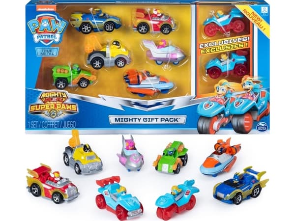 Spin Master Paw Patrol Mighty Pups True Metal Sett med 8 Diecast Metal Vehicles