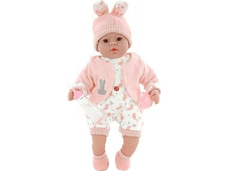 Adar Baby doll with pacifier 45cm powder pink + bottle (519893)
