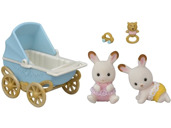 Sylvanian Families 5432 Chocolate Bunny Twins With Pram - Dollhouse