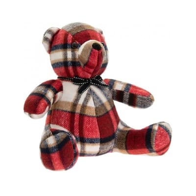 Faux Suede Tartan Teddy Bear Doorstop