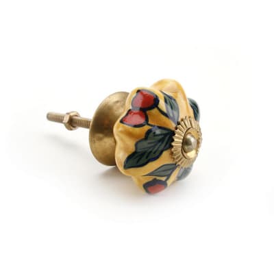 CGB Giftware Yellow/Red Cherry Ceramic Drawer Handle