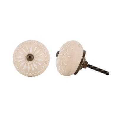 CGB Giftware Cream Hand Painted Teardrop Detail Drawer Handle