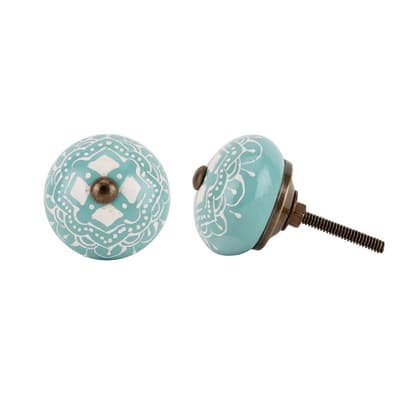 CGB Giftware Mint Hand Painted Diamond Detail Drawer Handle