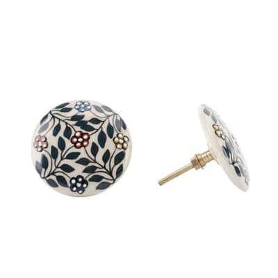 CGB Giftware Cream And Blue Flower Ceramic Drawer Handle