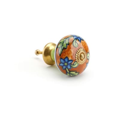 CGB Giftware Orange/Blue Flower Ceramic Drawer Handle