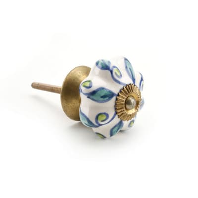 CGB Giftware White/Leaves Ceramic Drawer Handle
