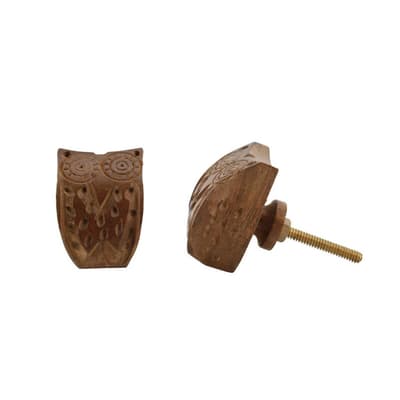 CGB Giftware Carved Dark Wood Owl Drawer Handle