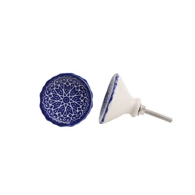 CGB Giftware Round White And Blue Patterned Drawer Handle