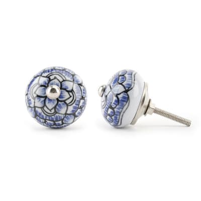 CGB Giftware Blue And White Flower Design Drawer Handle