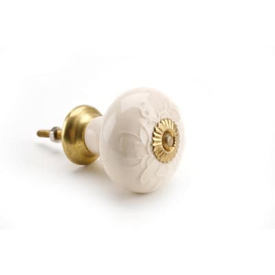 CGB Giftware Cream Embossed Flower Ceramic Drawer Handle