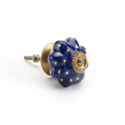 CGB Giftware Dark Blue/Yellow Dots Ceramic Drawer Handle