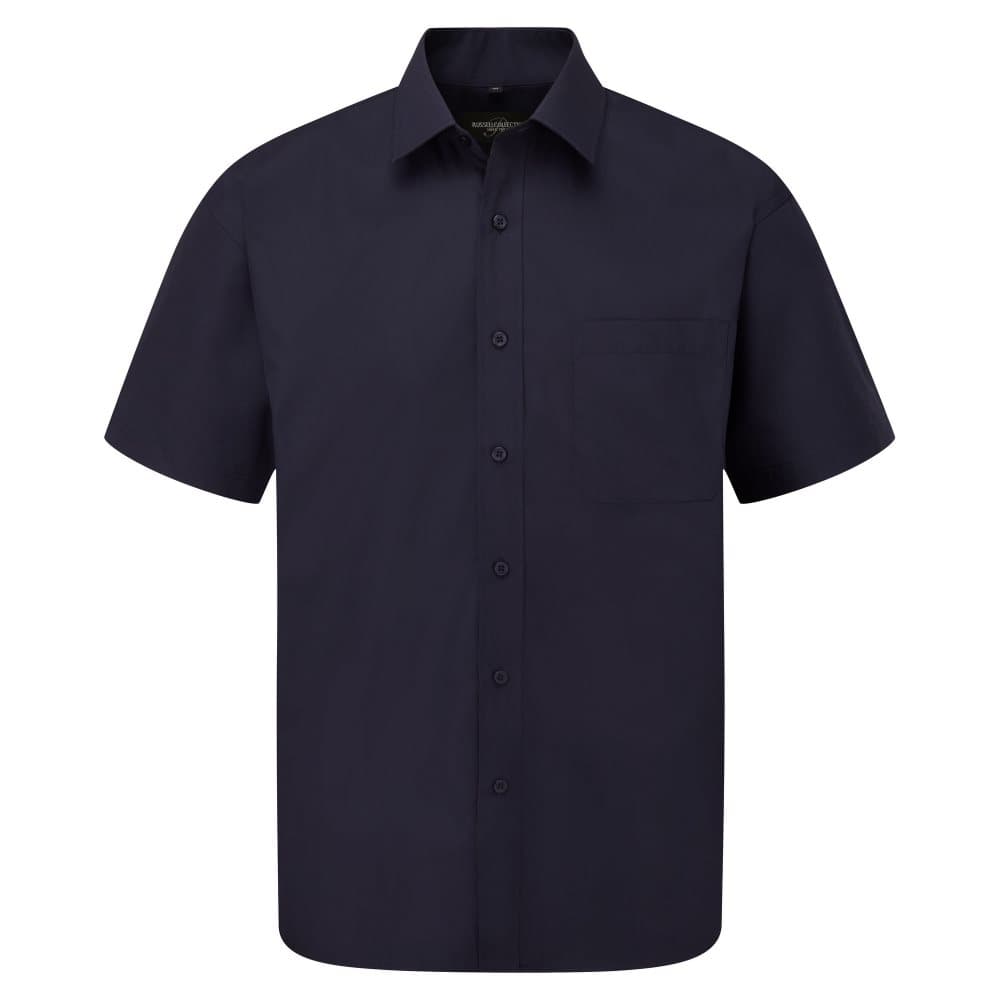 Russell Collection Mens Short Sleeve Poly-Cotton Easy Care Poplin Shirt