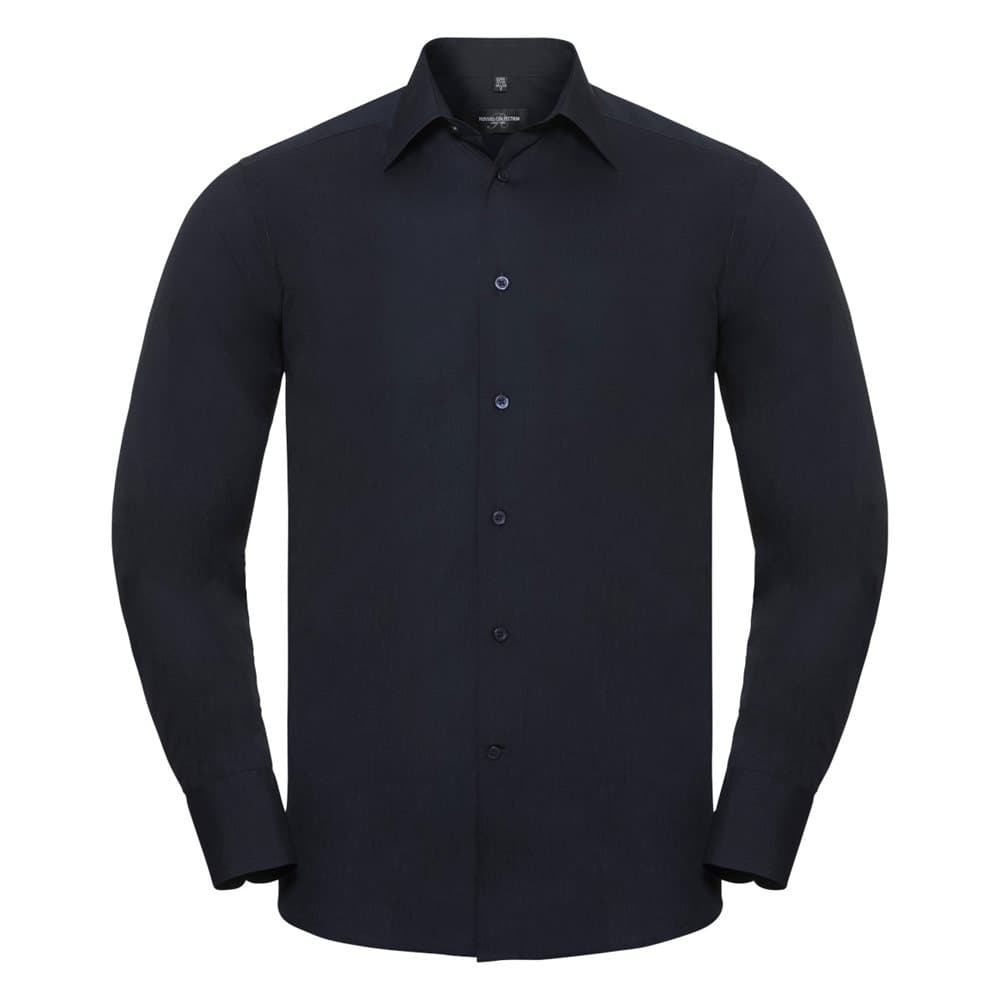 Russell Collection Mens Long Sleeve Poly-Cotton Easy Care Tailored Poplin Shirt
