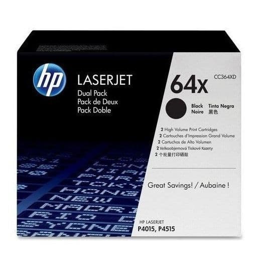 HP 64X-paket med 2 äkta svarta LaserJet-tonerkassetter (CC364XD) för HP LaserJet P4015 / P4515