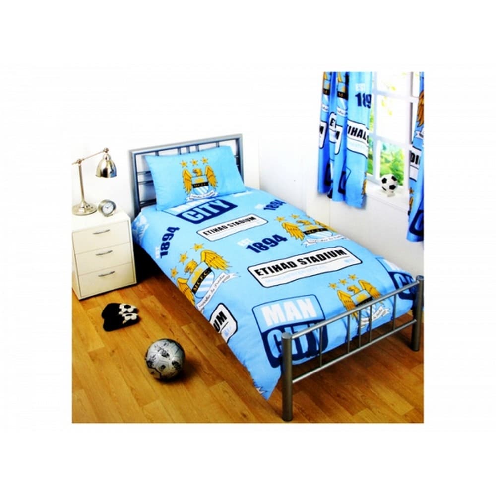 Manchester City FC Official Classic Crest Patch Single Duvet and Pillow Case Set