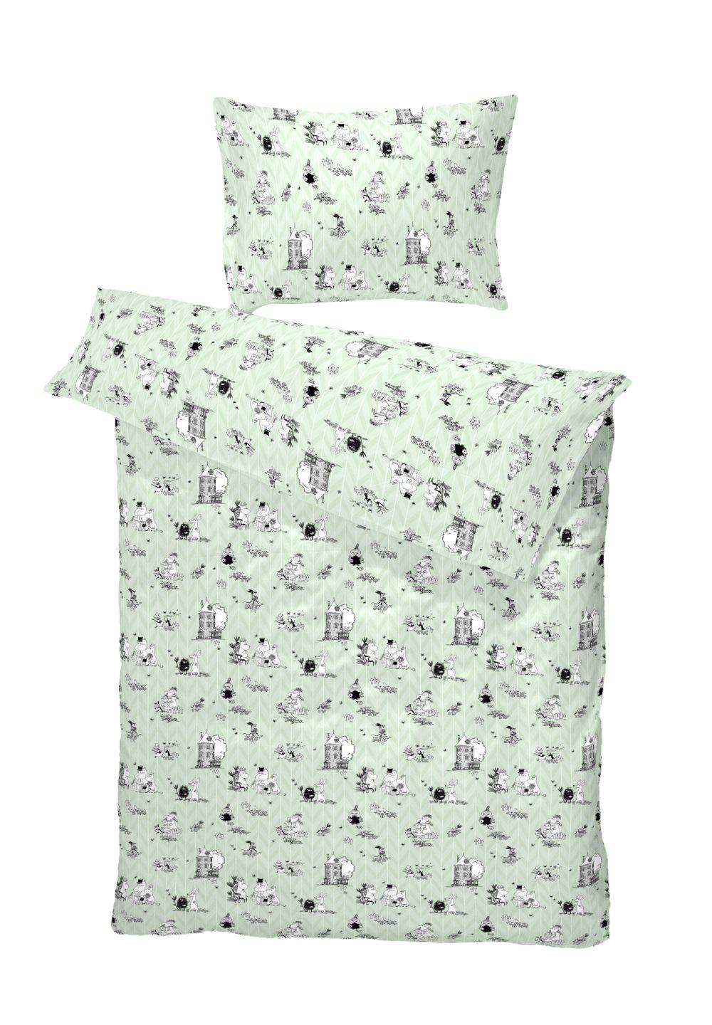 Muumi 150X210/ 50X60 Vihreä pussilakanasetti