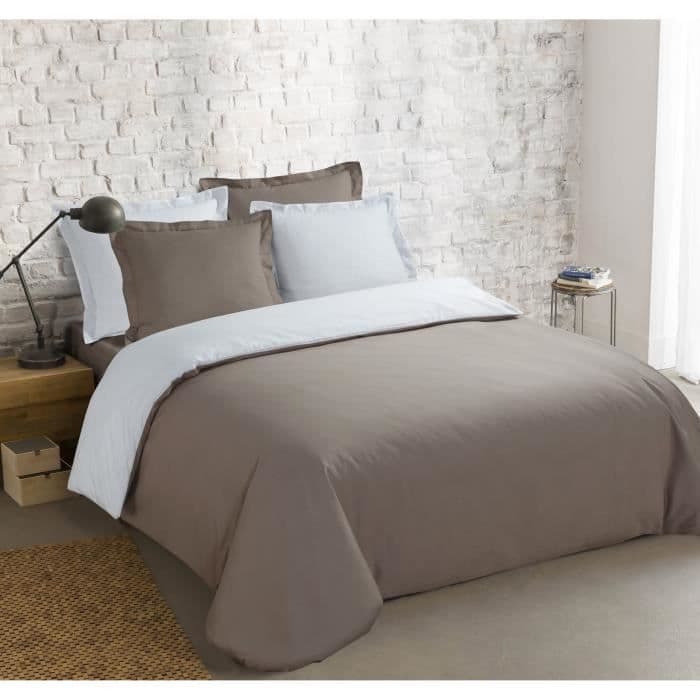 VISION 100% bomuldsdækketæppe - 1 dynetæppe 200 x 200 cm + 2 pudebetræk 65 x 65 cm - grå taupe og hvid