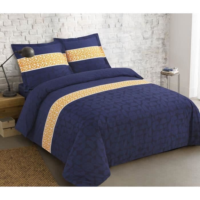 VISION Basil dyneovertræk 100% bomuld - 240 x 260 cm - Navy og gul